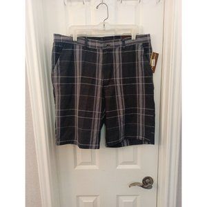 NWT Men's Cubavera Plaid Print Jet Black/Gray Shorts Size 38 MSRP $50